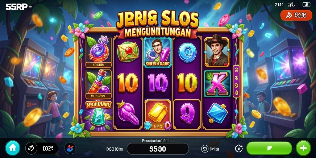 Screenshot gameplay Slot 55RP menampilkan putaran yang seru dan menarik.