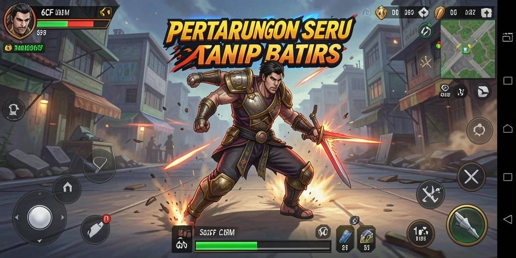 Tampilan seru pertarungan dalam game 6CF dengan karakter unik.