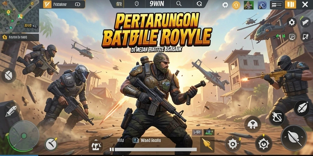 Screenshot gameplay menegangkan dalam 9WIN saat bertarung di medan Battle Royale.