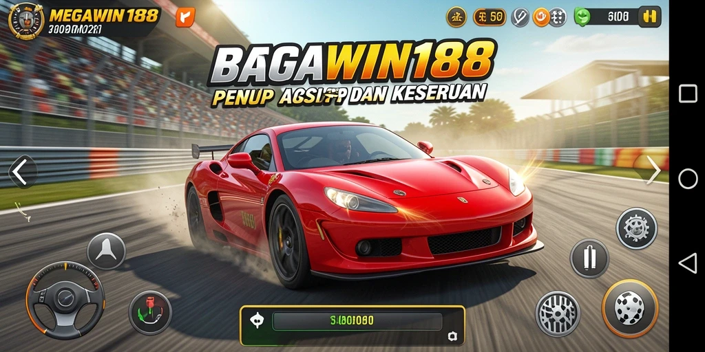 Tampilan gameplay MEGAWIN188 yang mendebarkan dan penuh aksi balap.