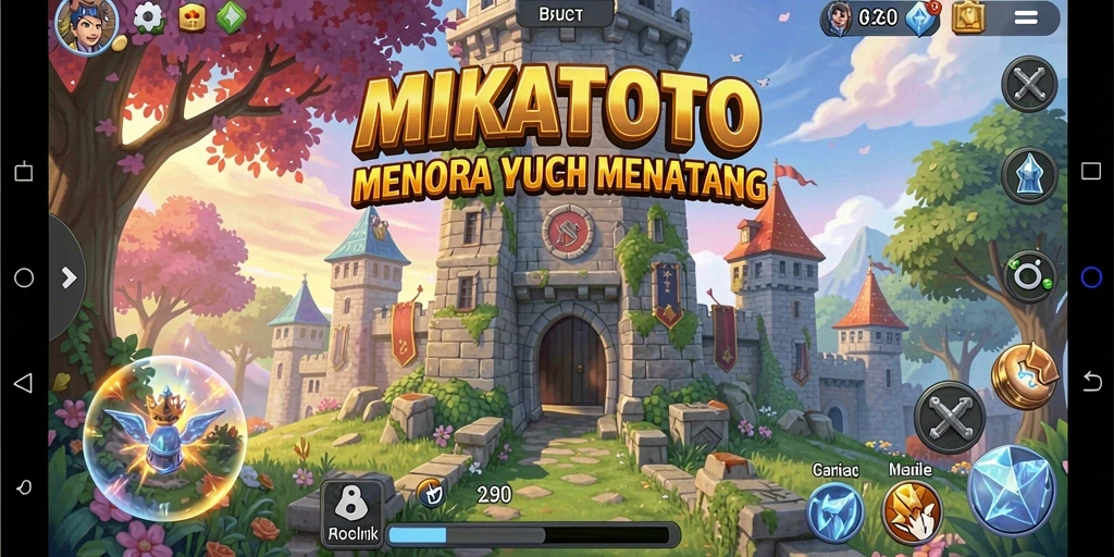 Screenshot gameplay <strong>MIKATOTO</strong> menampilkan menara pertahanan melawan gelombang musuh.