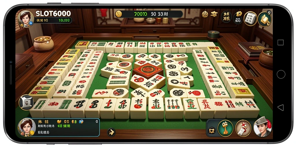 Tampilan gameplay menarik dari SLOT6000 dengan grafis Mahjong yang menawan.